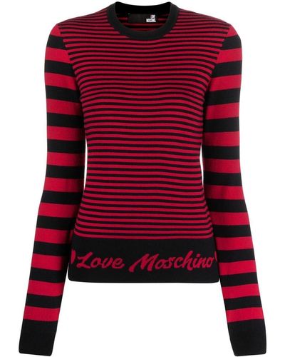 Love Moschino Gestreifter Pullover mit Logo - Rot