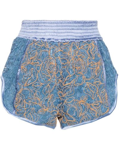 Ermanno Scervino Pantalones cortos con encaje floral - Azul