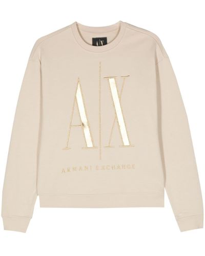 Armani Exchange Sweater Met Geborduurd Logo - Naturel