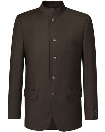 Shanghai Tang Stand Up-collar Wool Blazer - Black