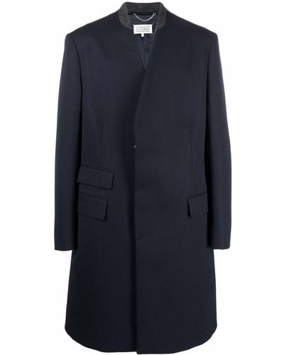 Maison Margiela Collarless Mid-length Coat - Blue