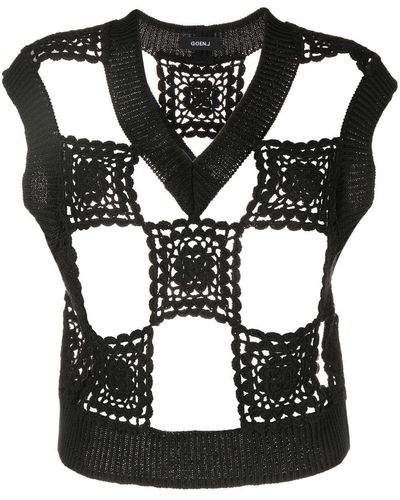 Goen.J Crochet Detail Knitted Vest - Black