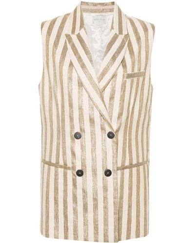Forte Forte Metallic-stripes Double-breasted Vest - Natural
