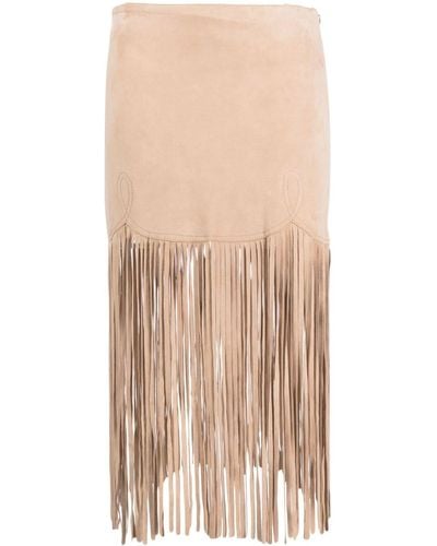 Moschino Jeans Fringe-detail Suede Skirt - Natural