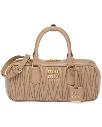 Miu Miu Matelassé Leren Shopper - Naturel