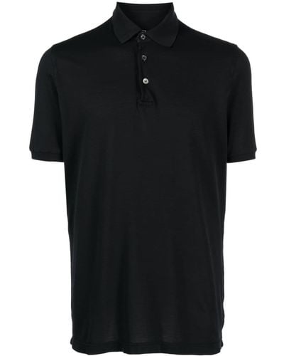 Fedeli Short-sleeved Cotton Polo Shirt - Black