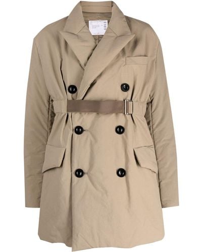 Sacai Trenchcoat Met Dubbele Rij Knopen - Naturel