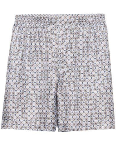 Prada Geometric-print Silk Bermuda Shorts - Grey