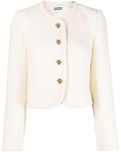 Claudie Pierlot Collarless Cropped Tweed Jacket - White