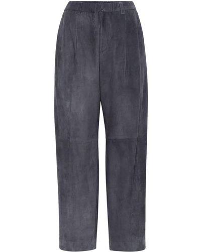 Brunello Cucinelli Straight-leg Leather Trousers - Blue