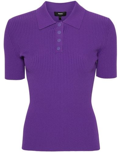 Theory Knitted Ribbed Polo Top - Purple