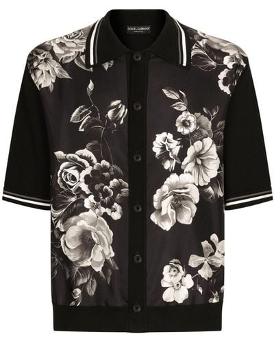 Dolce & Gabbana Floral-print Short-sleeve Shirt - Black