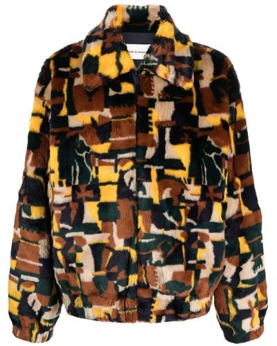 Drole de Monsieur Geometric-pattern Fleece-texture Jacket - Black