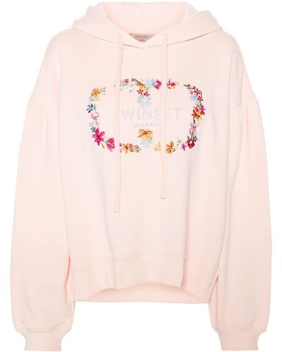 Twin Set Logo-embroidered Cotton Hoodie - Pink