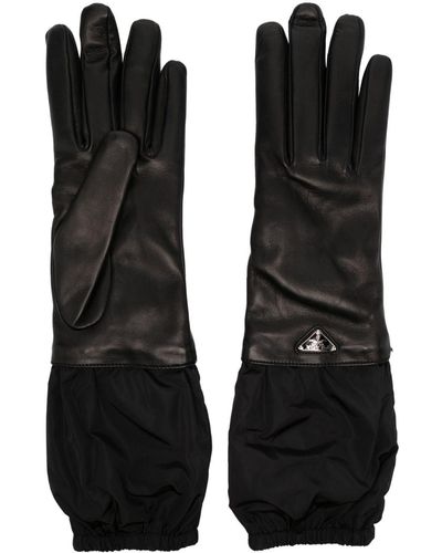 Prada Enamel-logo Leather Gloves - Black