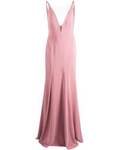 Marchesa Crema Plunging V-neck Dress - Pink
