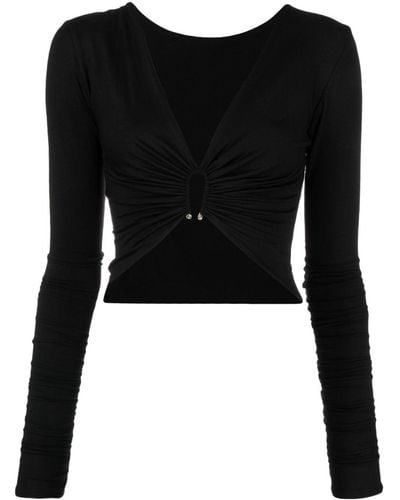 Concepto Long-sleeve Ruched Crop Top - Black