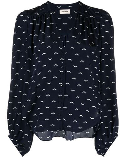 Zadig & Voltaire Graphic-print Long-sleeved Blouse - Blue