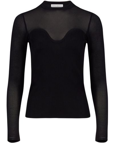 Nina Ricci Semi-sheer Fine-knit Top - Black