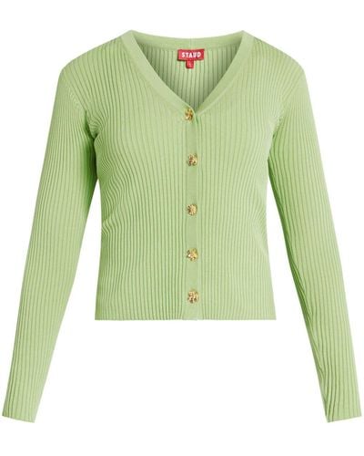 STAUD Cargo Ribbed-knit Cardigan - Green