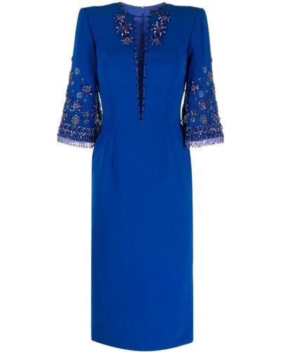 Jenny Packham Sandrine Bead-embellished Midi Dress - Blue