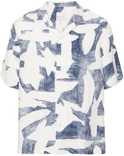Paul Smith Abstract Cutout Camp-collar Shirt - Blue