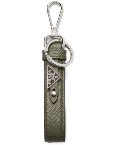 Prada Porte-clés en cuir à plaque logo - Vert