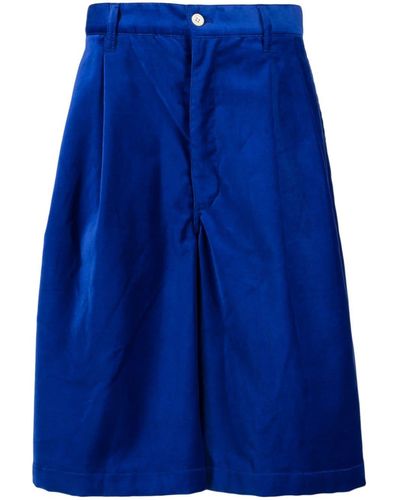 Comme des Garçons Pleat-detail Cotton Bermuda Shorts - Blue