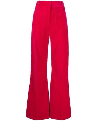 Victoria Beckham Pantalones anchos de talle alto - Rojo