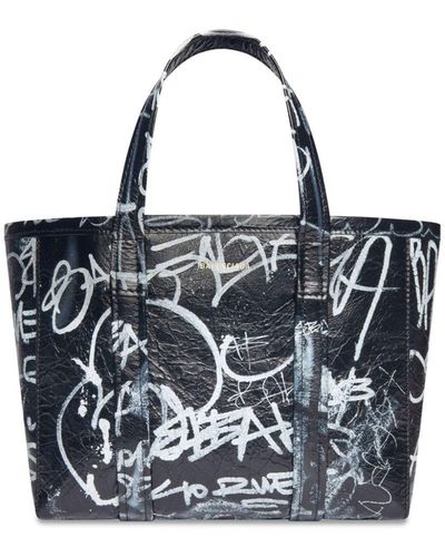 Balenciaga Barbes East-west Graffiti-print Tote Bag - Black