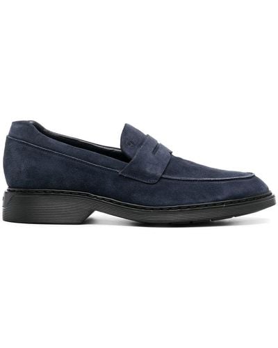 Hogan Brushed-effect Leather Loafers - Blue