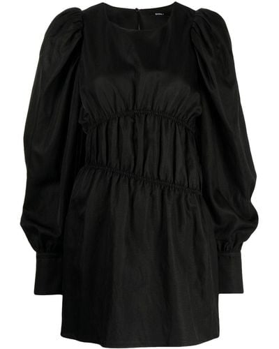 Goen.J Puffed-sleeves Ruched Dress - Black