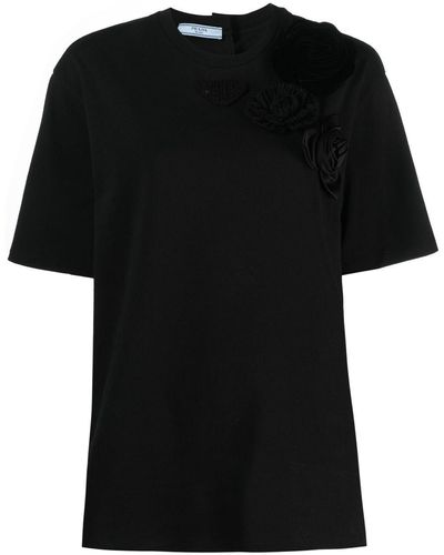 Prada T-Shirt mit Blumenapplikation - Schwarz