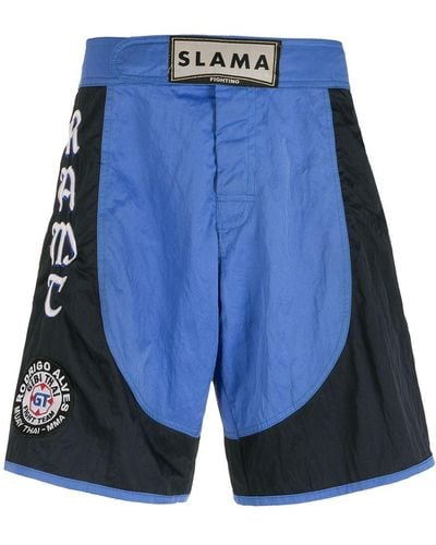 Amir Slama Embroidered Patches Luta Shorts - Blue