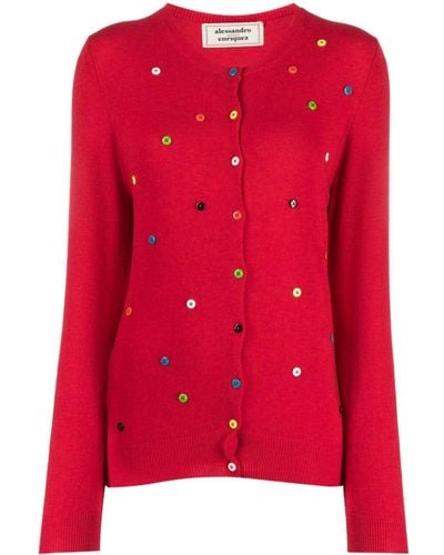 ALESSANDRO ENRIQUEZ Button-embellished Wool-blend Cardigan - Red