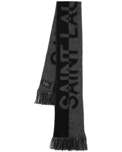 Saint Laurent Intarsia-knit Logo Scarf - Black