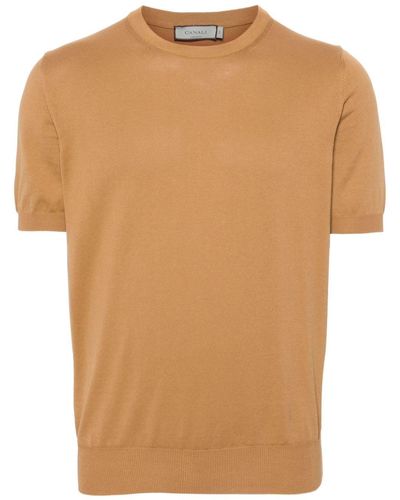 Canali Crew-neck Cotton T-shirt - Natural