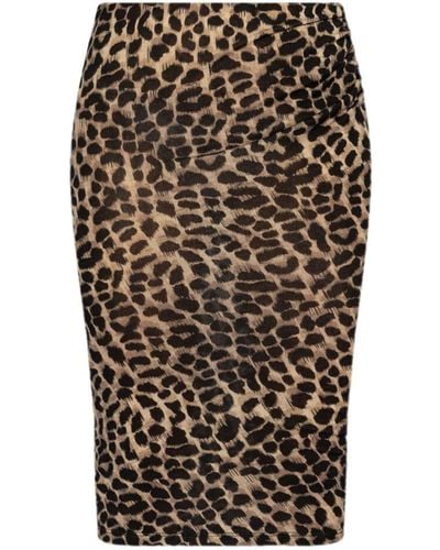 Blumarine Leopard-print Wool Midi Skirt - Black