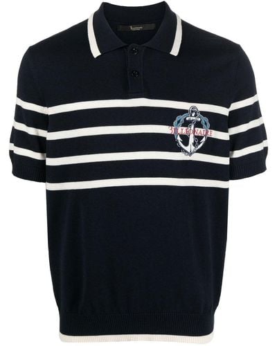 Billionaire Logo-embroidery Striped Polo Shirt - Blue