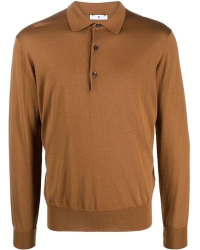 PT Torino Fine-knit Virgin-wool Polo Sweater - Brown