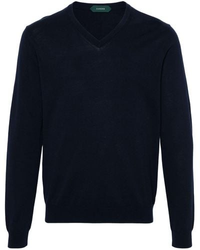 Zanone V-neck Cotton Sweater - Blue