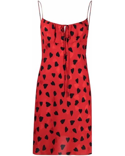 Saint Laurent Heart Print Empire-line Mini-dress - Red