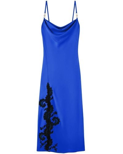 Versace Barocco-lace Embellished Satin Midi Dress - Blue