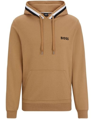 BOSS Logo-embroidered Cotton Hoodie - Brown