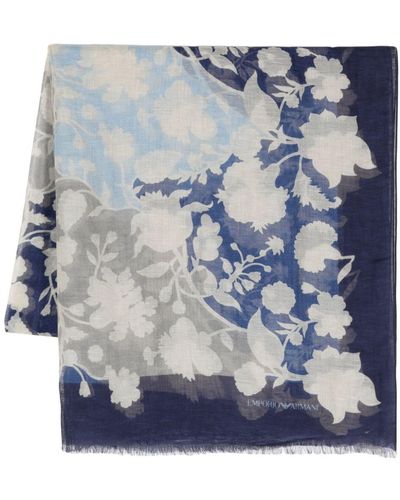 Emporio Armani Floral-print Scarf - Blue