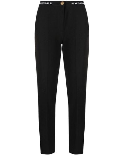 Versace Jeans Couture Pantalones de vestir con logo en la cinturilla - Negro