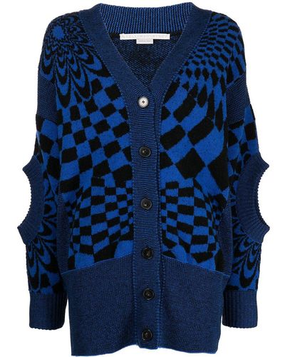 Stella McCartney Cut-out Checkerboard-pattern Cardigan - Blue