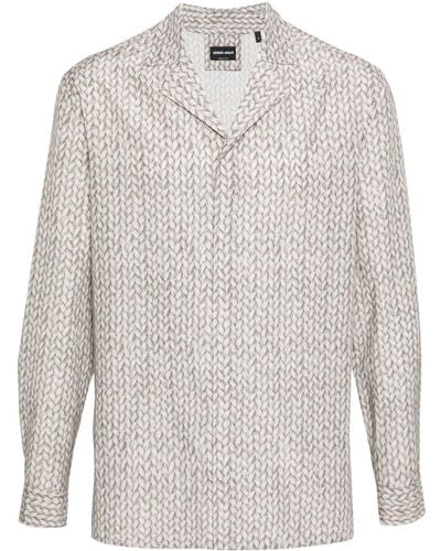 Giorgio Armani Knit-print Camp-collar Shirt - White