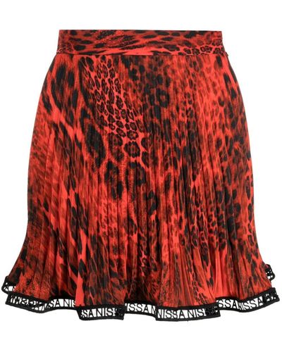 Nissa Logo-trim Leopard-print Miniskirt - Red