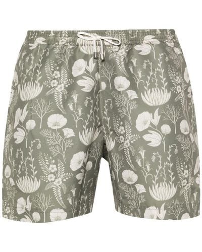 Sunspel Leaf-print Swim Shorts - Gray